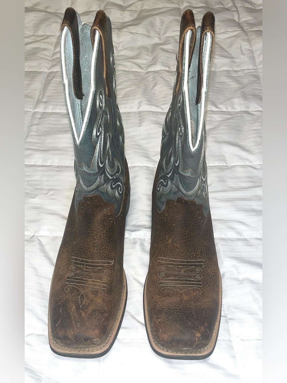 Ariat Women's Quickdraw Brown Teal Leather Square Toe Western Boots Size 8C - Picture 2 of 7